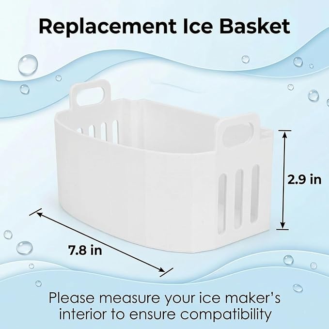 Replacement Ice Basket Compatible with Magic Chef & for Frigidaire Countertop Ice Makers - Durable Storage Bucket, Direct Fit Spare Part, No Assembly Required (White)