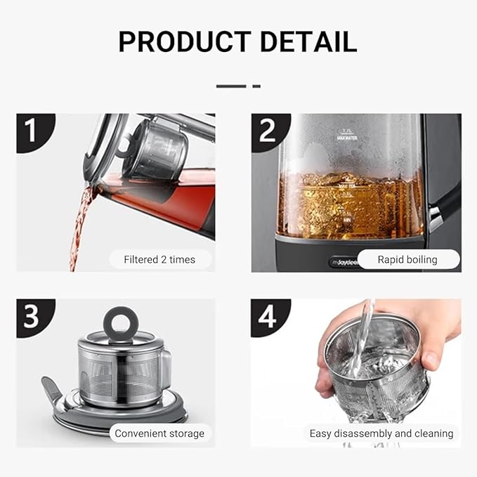 Joydeem Hot Tea Maker, Glass Electric Kettle with Auto Lift Tea Infuser and Temperature Control, 1.7L, JD-ZC6088G