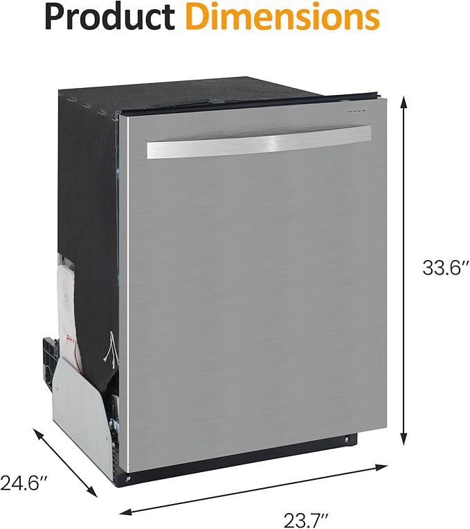 24" Built-in Dishwasher, Stainless Steel Dishwasher Machine with Adjustable Racks, 14–16 Place Settings Large Capacity Dish Washer, 8 Wash Programs, Energy Star Certified, Sliver