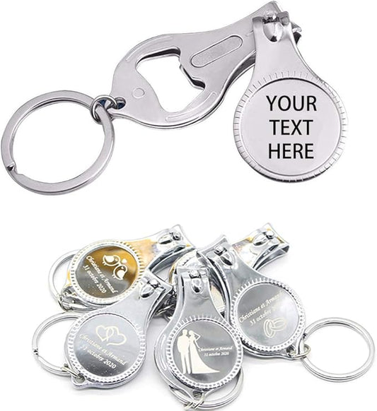 10pcs-Personalized 4 in 1 Multi Function Bottle Opener, Nail Clipper, Wedding Favors Brewery, Private Customized, Sliver, Multitool Gifts for Men