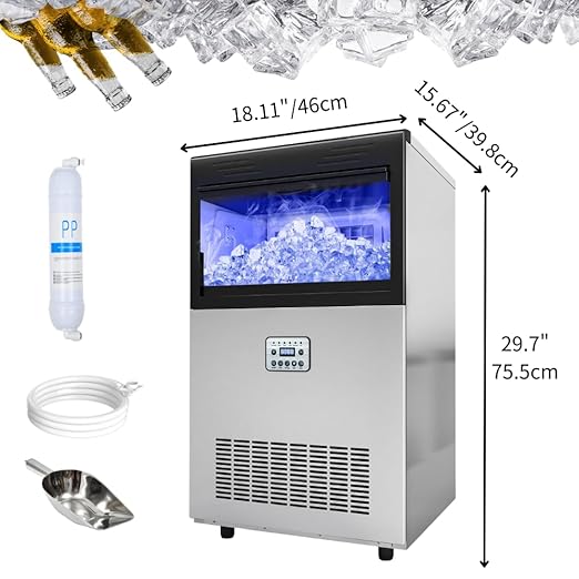 YITAHOME 132lbs Ice Maker Machine Commercial Under Counter Ice Maker, ETL & DOE Certificated Commercial Large Ice Makers Freestanding for Home Cafe Bar Restaurant 55pcs with 33lbs Storage Bin
