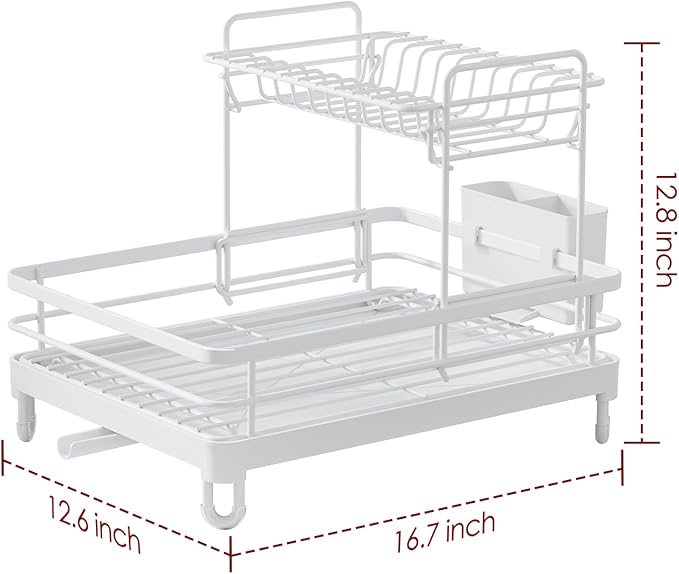 Sakugi Dish Drying Rack - X-Large Stainless Steel Dish Rack for Kitchen Counter, 2-Tier Kitchen Organizers and Storage for Dishes, Bowls, Cutlery, White