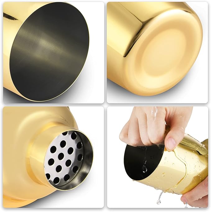 LUCKYGOOBO Cocktail Shaker,24 oz Martini Shaker,Food Grade Stainless Steel Martini Mixer Built-in Strainer,Drink Shaker,Bartender Kit Gifts. (Gold)