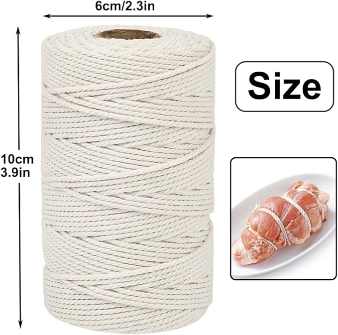 Vivifying Butchers Twine, 328 Feet 2mm Food Safe Cotton Bakers String for Tying Meat, Making Sausage, Trussing Turkey, Roasting, Cooking and Packing(Beige)
