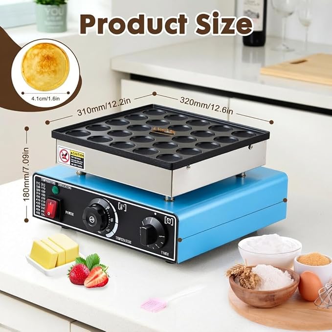 Commercial Mini Dutch Pancake Maker,25PCS Dorayaki Maker,Non-stick Dutch Poffertjes Grill,Stainless Steel Muffin Waffle Maker,Electric Hotcakes Machine for Breakfast,Snacks,Desserts