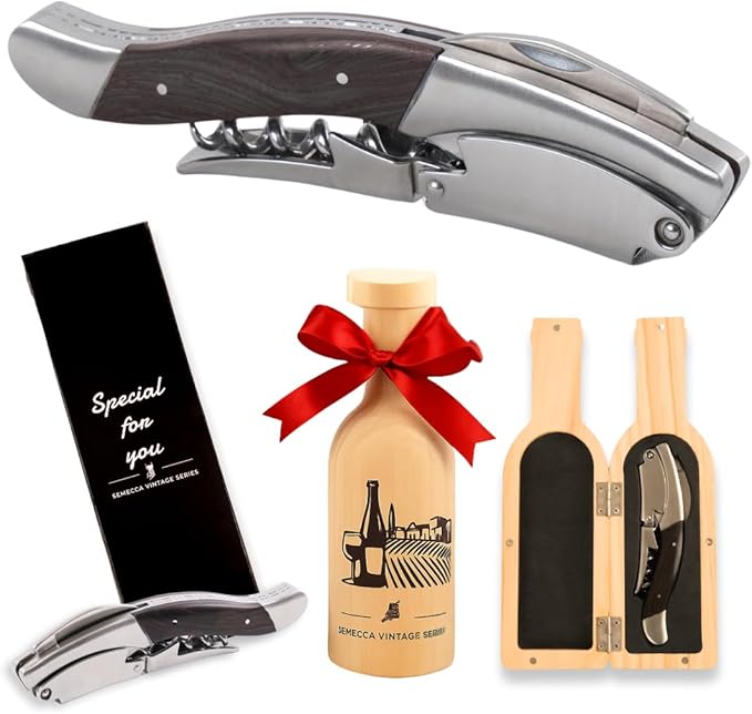 Semecca® Wine Opener – Professional Waiter’s Corkscrew, Double Hinged Wine Key, Wine Bottle Opener with Wooden Gift Box, Gift for Wine Lovers
