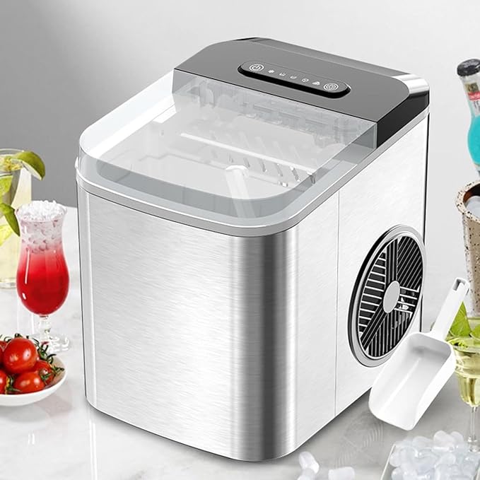 Ice Maker Machine for Home,Portable Small Clear Ice Cube Maker with LED Touch Display Panel,2 Bullet Ice Sizes,Ice Ready in 6 Mins,12kg/26lb in 24h,for Kitchen/Party/bar