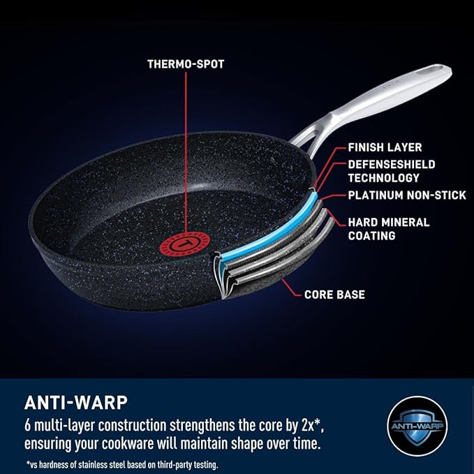 T-FAL StoneShield 10"/ 26cm Frypan, Non-Stick, Anti-Warp, Rock Texture, Dishwasher & Oven Safe, Easy to Clean
