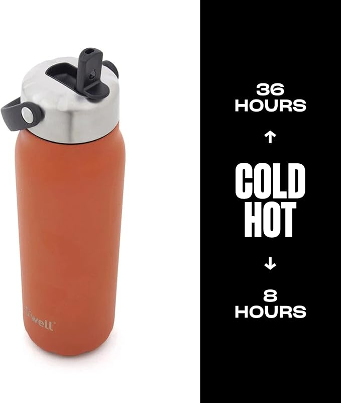S'well Recycled Stainless Steel Explorer with Flip Straw Lid, 24oz, Carnelian, Triple Layered Vacuum Insulated Containers Keeps Drinks Cold for 36 Hours and Hot for 8