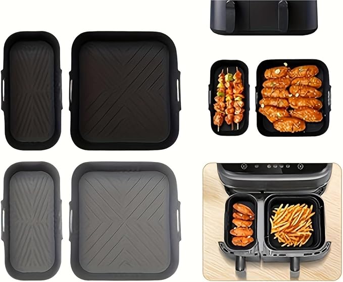 Compatible for Philips Dual Basket Air Fryer NA350 Series 6L/3L, Reusable Silicone Dual Airfryer Liner Air Fryer Accessories(Black)