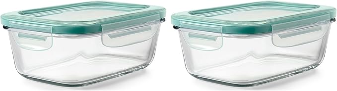 OXO Good Grips 3.5 Cup Smart Seal Glass Rectangle Food Storage Container, Clear (Pack of 2)