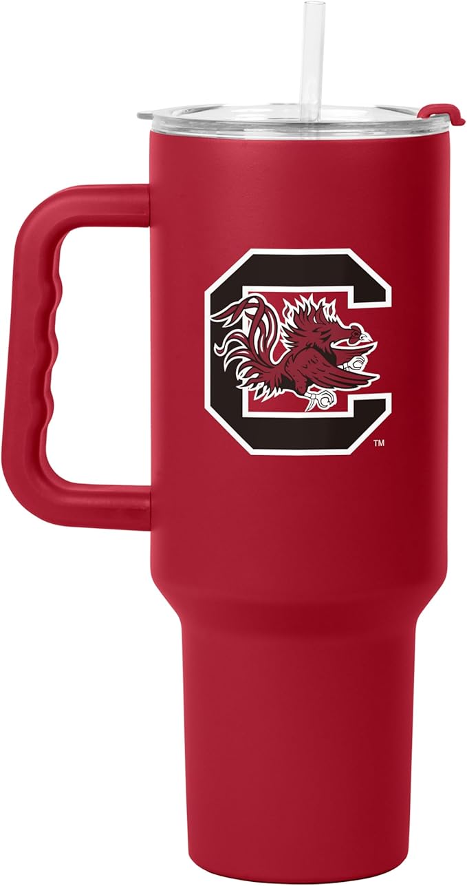 Logo Brands NCAA 40 oz Tumbler with Handle -Stainless Steel Insulated Travel Tumbler with Straw Lid – Powder Coated, Leak-Resistant, Keeps Drinks Hot/Cold – Great for Tailgating, or Everyday Use