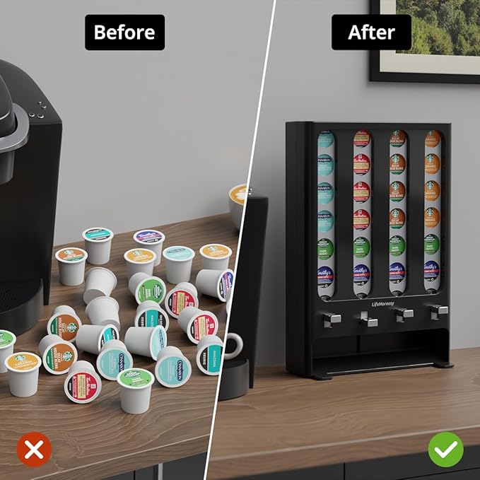 LifeMoreasy K Cup Holder Creative Coffee Pods Storage Stand Vending-Style K Pod Dispenser K Cup Organizer for 28 Pods