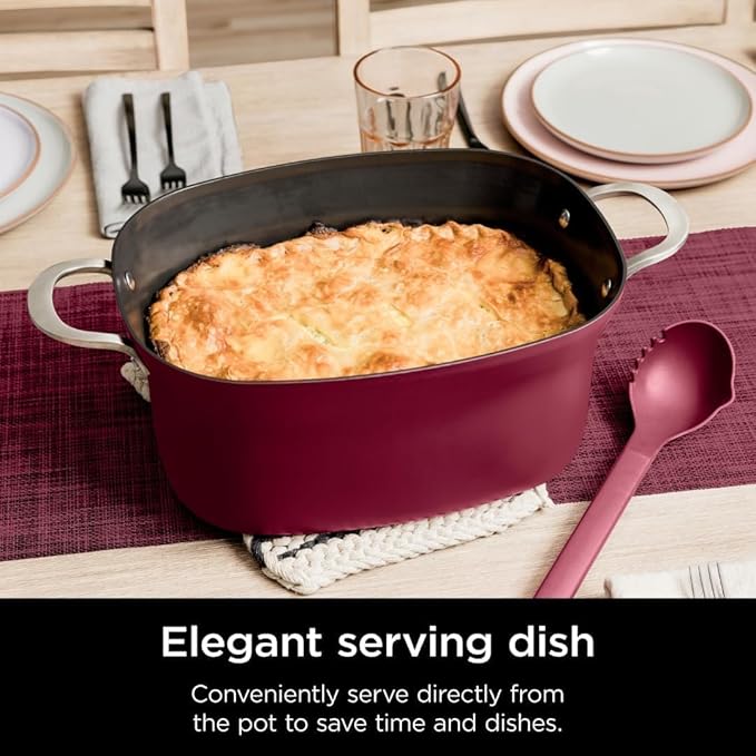 Ninja Foodi PossibleCooker PRO MC1000 8.5Qt Multicooker 8 in 1 Slow Cooker, Dutch Oven, Steam Bake Roast Sear Sauté Bread Maker Warmer, Glass Lid, Oven safe up to 500F, Nonstick (Cherry)