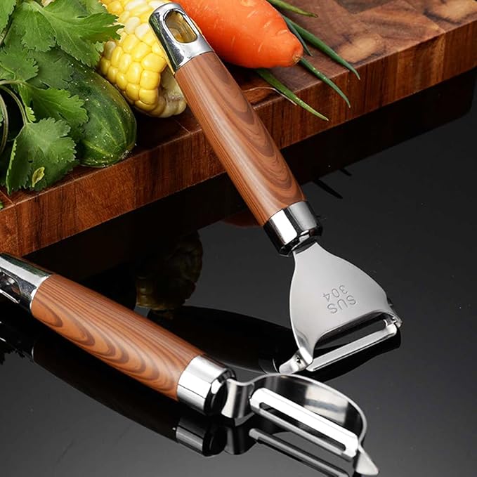 Vegetable Peeler - Stainless Steel Y-shaped peeler Non-Slip Wood Grain Handle - Efficient for Potatoes, Apples & Fruits - Durable Kitchen Tool