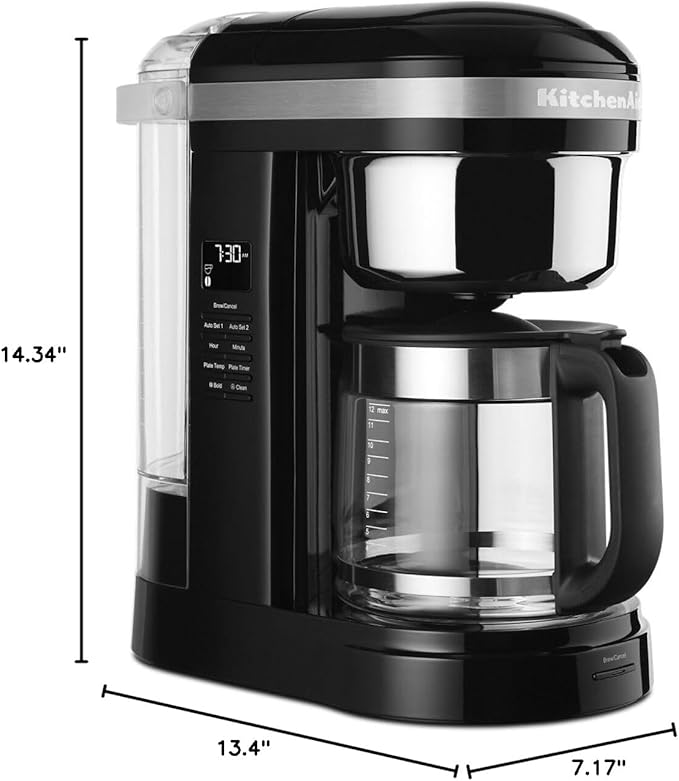 KitchenAid 12 Cup Drip Coffee Maker with Spiral Showerhead and Programmable Warming Plate - KCM1209, Onyx Black