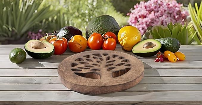 Handmade Wooden Trivet for Hot Dishes Plates & Pots Holder Hot Pad for Kitchen & Dining Table Decor Cookware Heat Resistant Rustic Decorative Carvings Tabletop Home & Dining Table Essentials (White)