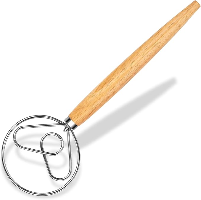 Maxjoy Danish Dough Whisk Stainless Steel with Wooden Handle, Dutch Whisk Dough Hook for Sourdough Bread Baking Mixing Tool