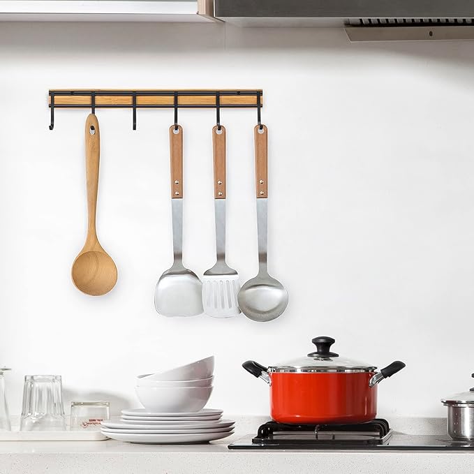 Kitchen Utensil Hanger, Wall Mout Kitchen Utensil Holder Organizer Rack with 6 Hooks, 2 Set Kitchen Wall Hooks for Hanging Cooking Utensils Set, Heavy Duty Wall Shower Hook