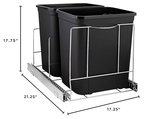HOLDN’ STORAGE Pull Out Double Trash Can Under Cabinet - Two 7 Gallon Trash Can Included, Adjustable, Heavy Duty with Lifetime Limited Warranty 17¾” Wide Cabinet Opening - Anti Rust Chrome Finish