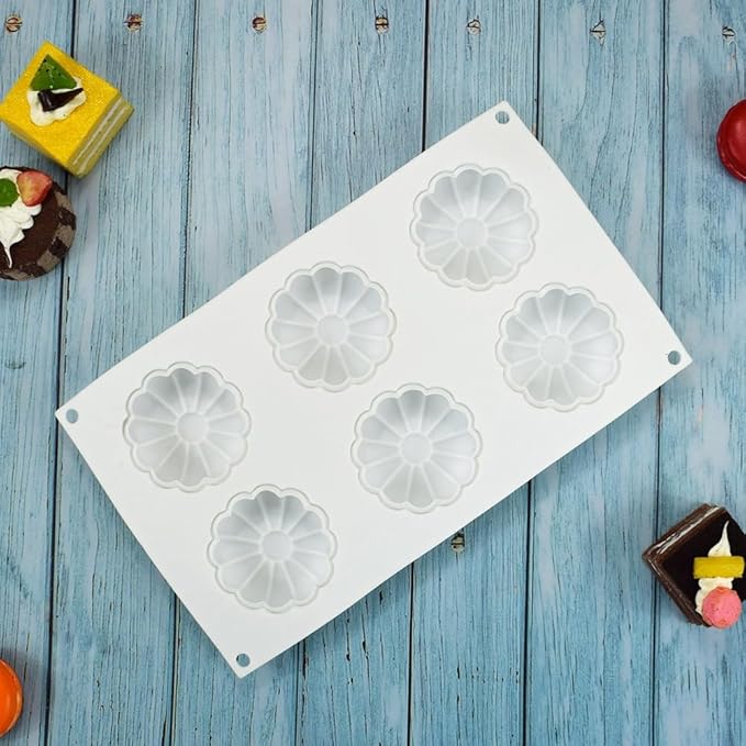 6 Holes Silicone Sunflower Cake Ice Cream Chocolate Mold Soap 3D Cupcake Bakeware Baking Dish Cake Pan Muffin Mould (Sunflower H_11.84 X6.8 X1 inch)