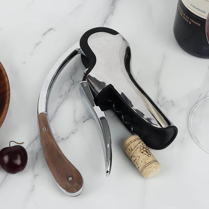 KAYCROWN Stainless Steel Wine Bottle Opener, Vertical Lever Corkscrew with Built-in Foil Cutter Design, Manual Handheld Corkscrew with Ergonomic Lever Pump