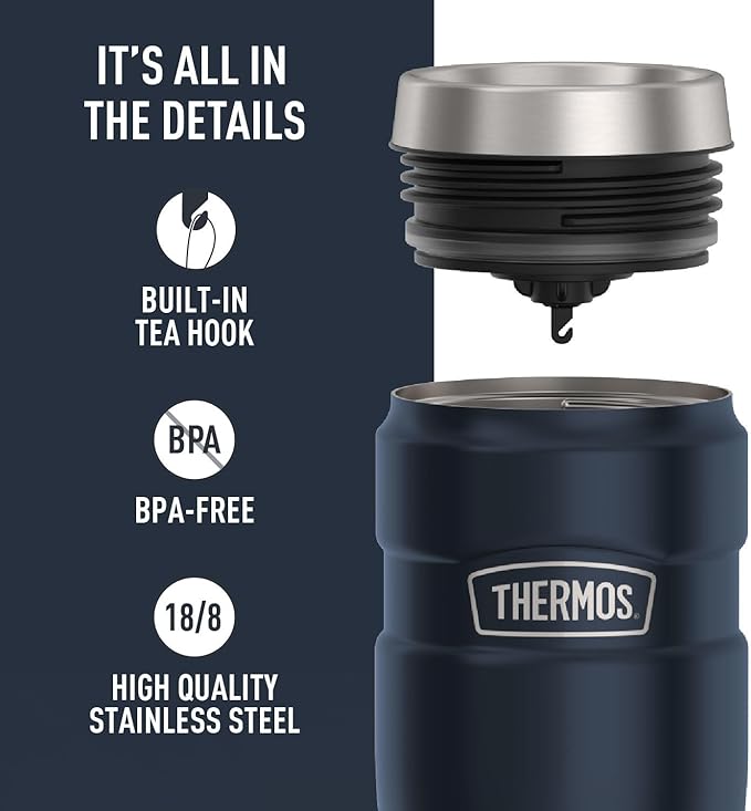 THERMOS Stainless King Vacuum-Insulated Stainless Steel Tumbler - 16oz, Midnight Blue - Insulated Coffee Tumbler for Hot & Cold Drinks - Leak-Proof & Sweat-Proof for Commuting & Traveling