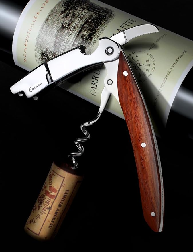 CORKAS 2-in-1 Wine Pourer Aerator and Decanter Spout & Prestige Waiter Corkscrew with Rosewood Handle,Gifts for Thanksgiving Day,Christmas Gift