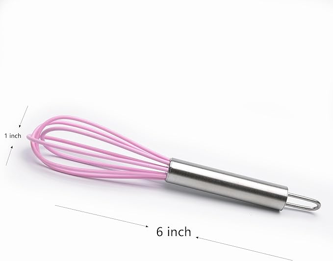 Mini Whisks 6 inch 4Pcs silica gel stainless steel Whisk, Hand Egg Mixer for Flour Cake Egg, Kitchen Cooking Baking Use Whisk （purple，yellow，cyan，blue）