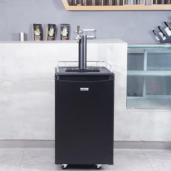VEVOR Beer Kegerator, Single Tap Commercial Draft Beer Dispenser for D system, Full Size Keg Refrigerator with 5lbs CO2 Tank, Hold 2 Sixth / 2 Ball lock keg, Black