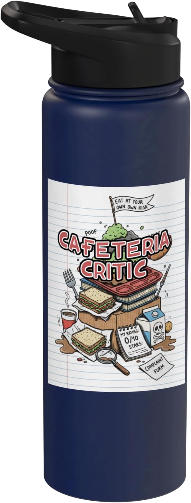 Cafeteria Critic - Student Lunch School Humor Food Chaos Stainless Steel Insulated Water Bottle