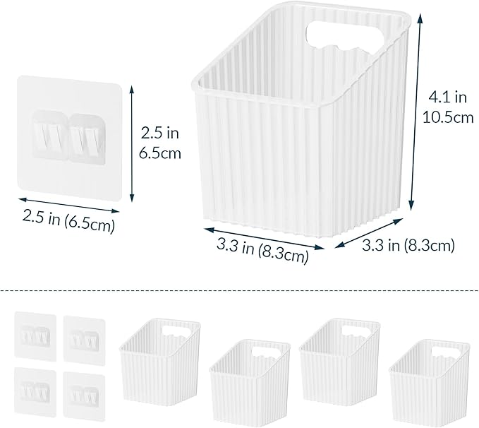 NiHome 4-Pack Plastic Wall Mount Storage Caddy for RV/Camper Storage and Organization, Self Adhesive Cabinet Door Organizer for Bathroom/Kitchen, Camper Must Haves & Small Item Organization