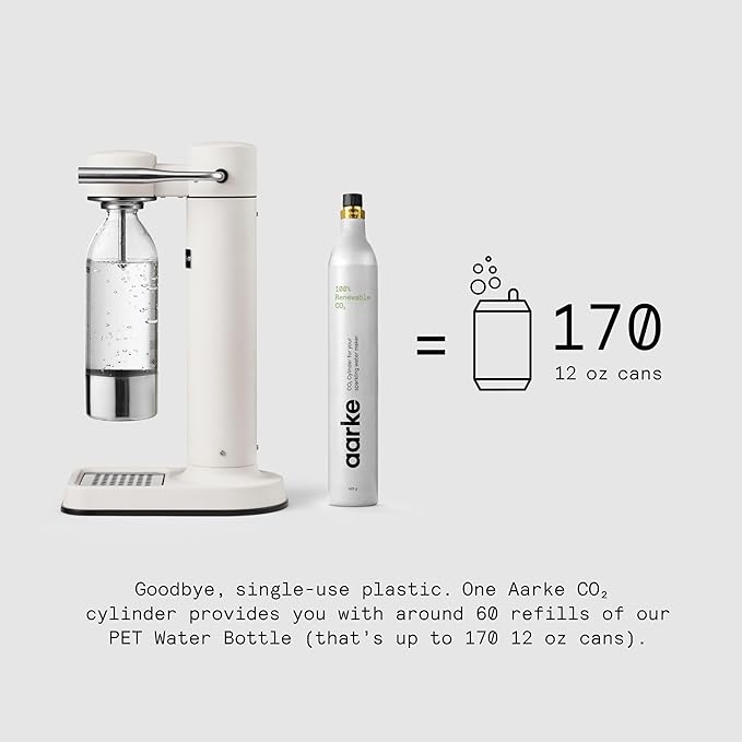 Aarke Carbonator lll, Sparkling & Carbonation Water Machine, Stainless Steel with PET BPA-Free Reusable Bottle Volume 1L/34 fl oz (Matte White)