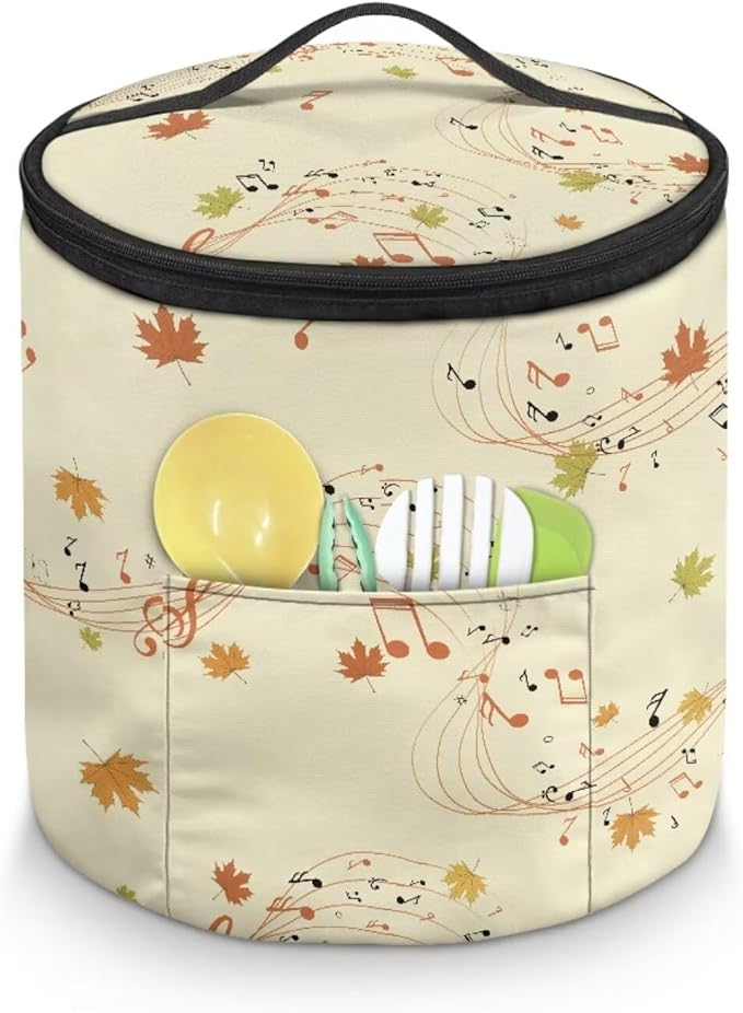 Fall Electric Pressure Cooker Insulation Bag Reusable Pressure Cooker Storage Bag Kitchen Appliance Dust Cover, Music Note Maple Leaf