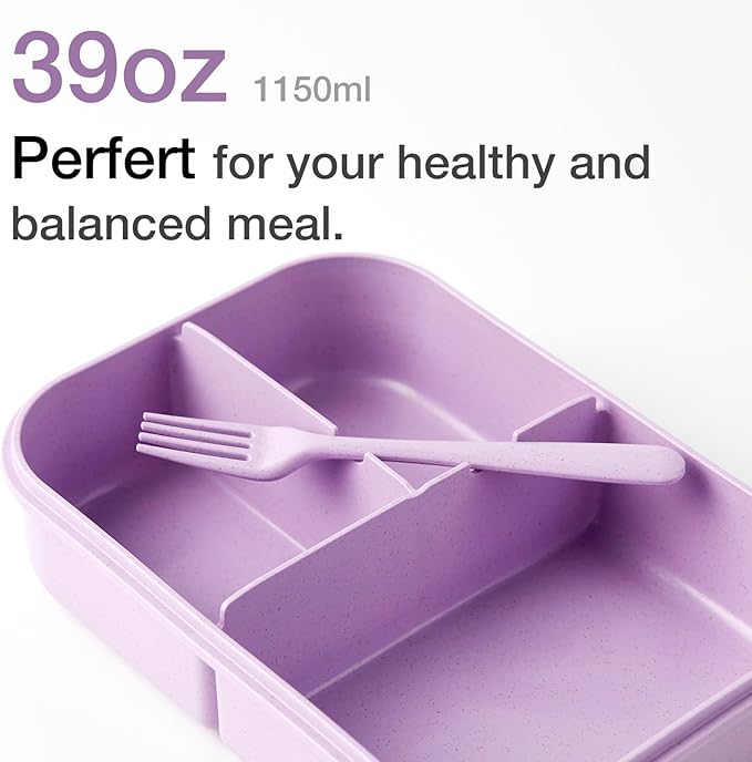 SEVENY Bento Box Adult Lunch Box,Ideal Leak-Proof Lunch Box for Women,BPA-Free Natural Wheat Fiber Material,Reusable Meal Prep Container for Body Builders Purple
