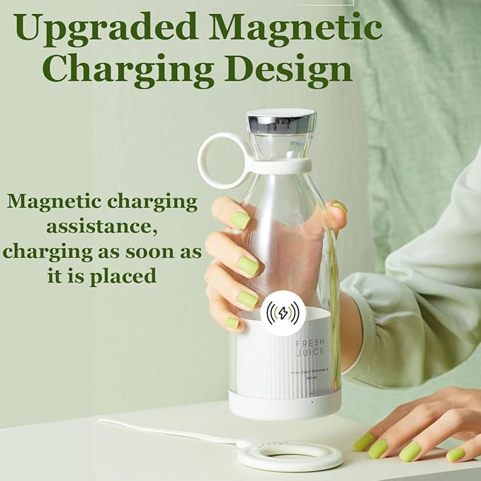 Upgraded Fresh Juice Blender Bottle Portable, Juicer Portable Blender Shake, 380ML USB/Magnetic Charging for Shakes and Smoothies, with Travel Cup and Lid (Pink,USB charging)