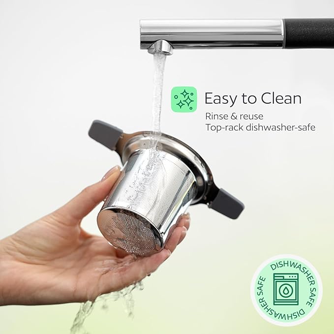 Stainless Steel Tea Infuser for Loose Leaf Tea – Extra Fine Mesh Strainer with Heat Proof Double Handles & Lid, Reusable Filter Fits Mugs, Cups & Teapots, Gray