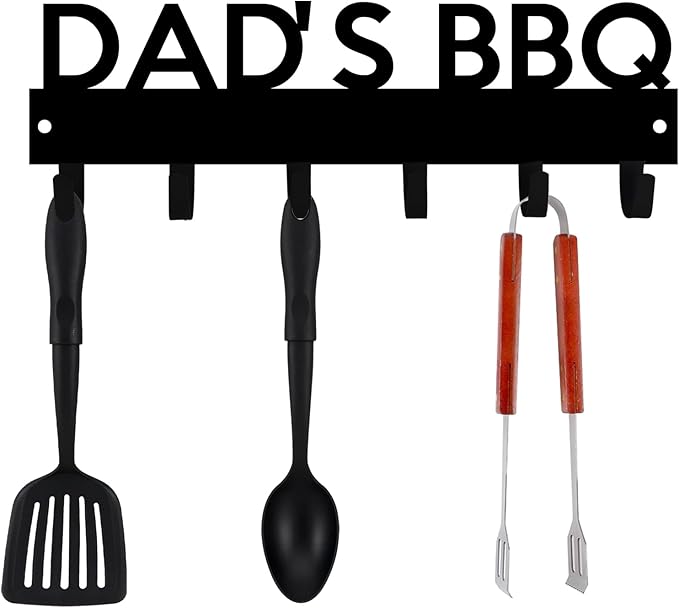 Generic Personalized BBQ Cooking Utensils Wall Hooks Rack for Dad Custom Grilling Tool Organizer Barbecue Tool Metal Storage Holders Grill Cutlery Hanger Father's Day Utensils Hanging Hooks (Style 3)