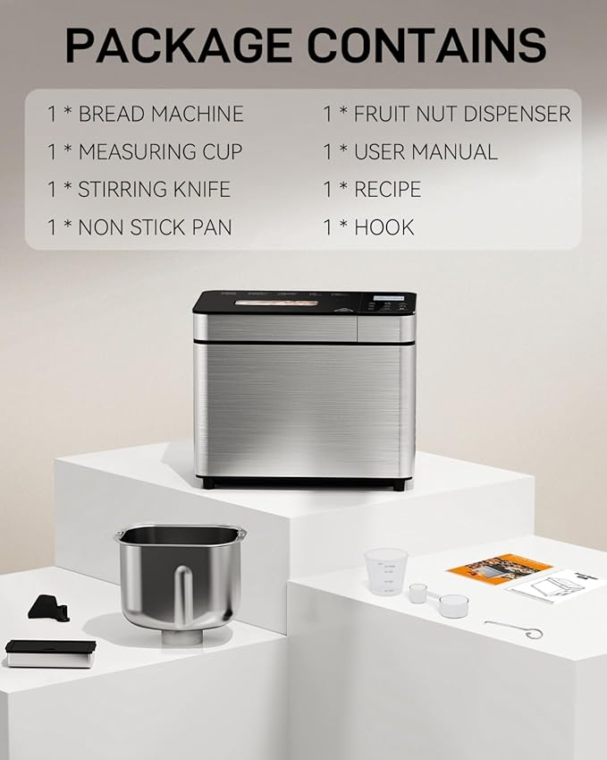 MERIOR 25-IN-1 Bread Maker with Visible Lid | 2lb Automatic Machine, Auto Nut Dispenser, 13-Hour Delay Timer, One-Touch Control & Recipes – Easy Operation, High Success for Homemade Bread