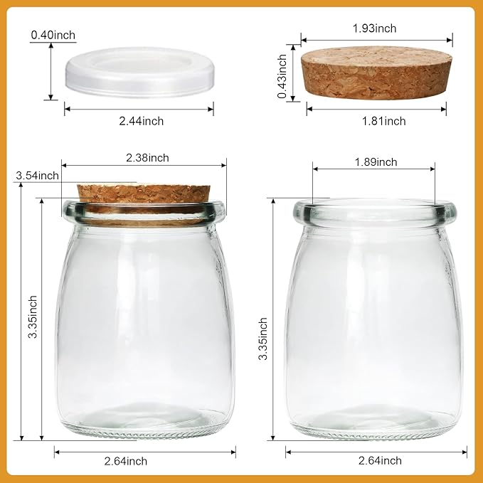 Mini Yogurt Jars 6 Pack, 7 oz Glass Favor Jars with Cork Lids, Pudding Containers with Lids, Mason Jar Wedding Favors Honey Pot with Label Tags and String