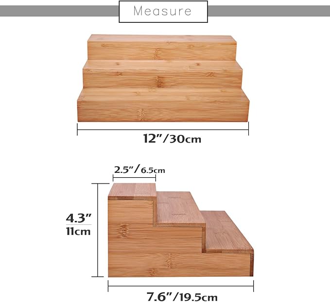 Bamboo Spice Rack Organizer for Cabinet 3 Tier Countertop Step Spice Shelf for Kitchen Storage and Organizer, Step Display Rack for Toy/SkinCare/Healthy Care, 2 Pack Step Rack