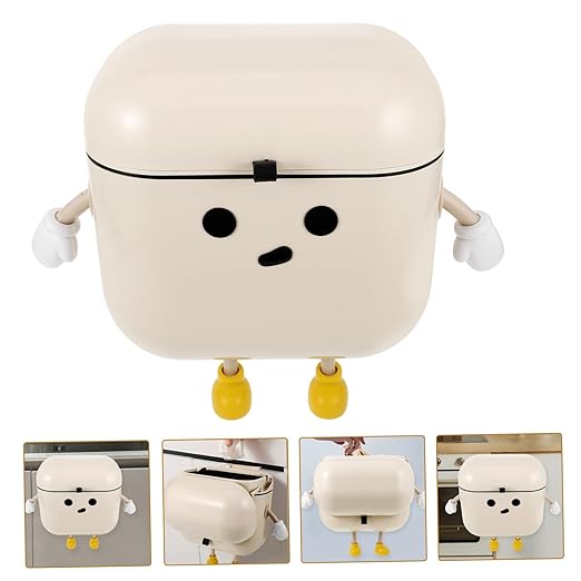 ULTECHNOVO Lidded Hanging Trash Can Wall Mounted Kitchen Compost Bin for Home Capacity Space Saving Design Odor Sealing with Cartoon Pattern for Kitchen and Bathroom