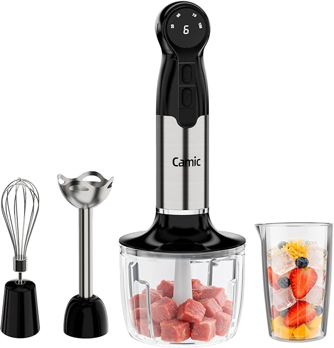Cordless Immersion Blender Hand Blenders Set,Variable Speed 4 in 1 Stick Emulsifier with Chopper and Whisk for Soup, Baby Food and Smoothies,Black