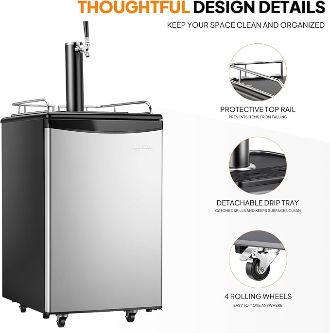 ROVSUN BF-152 Full Size 5.4 Cu.Ft, Beer Kegerator with CO2 Tank Included, Draft Beer Dispenser for Home Bar, 152L Beverage Refrigerator Direct Cool, Metal Cabinet, Single Tap, Silver