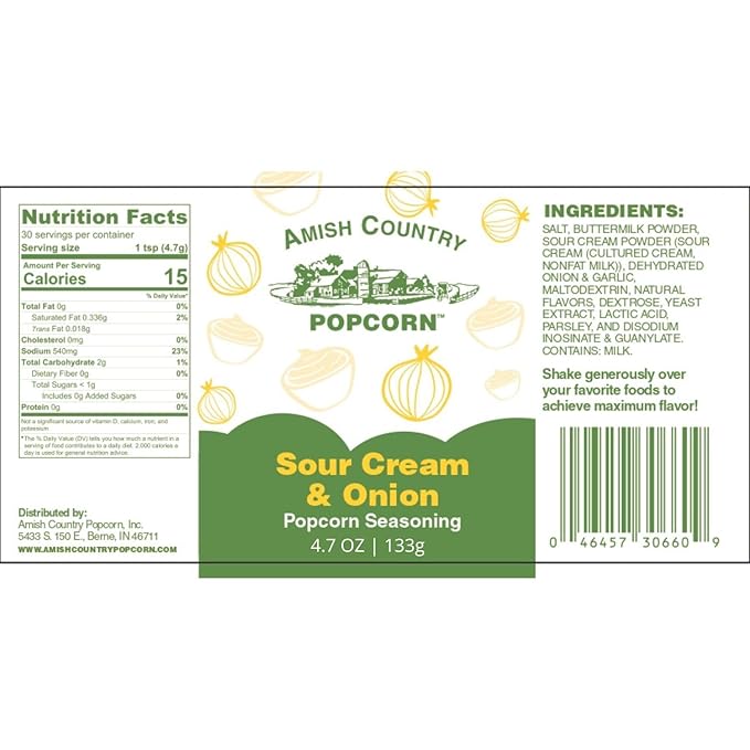 Amish Country Popcorn | Sour Cream and Onion Popcorn Seasoning - 4.7 oz | Old Fashioned, Non-GMO (4.7 oz)