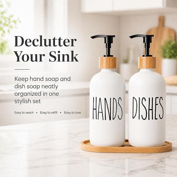 Soap Dispenser,Dish Soap Dispenser for Kitchen Sink.Glass Hand Soap Dispenser, Modern Farmhouse Decor Dish Soap Dispenser for Bathroom,Kitchen Sink Decor