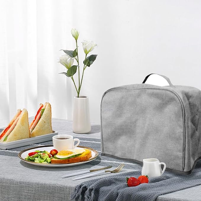 FLR Large 4 Slice Toaster Cover with Pockets, Dust-proof & Oil Proof, Fit Most Large Toasters (Grey, 16' x 7.5' x 8')