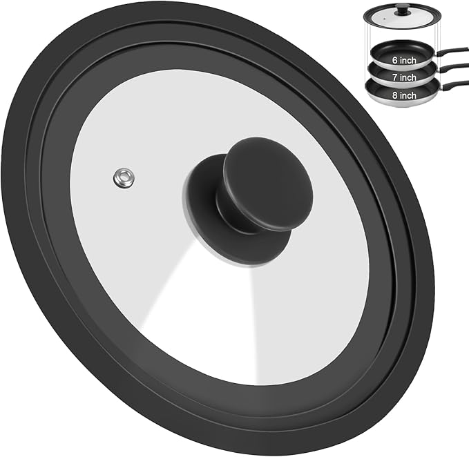 Universal Lid for Pots Pans and Skillets, Pan Cover Fit 6", 7", 8" Diameter Cookware, Silicone Replacement Pan Lid Pot Lids for Frying Pans, Cast Iron,Tempered Glass Lid