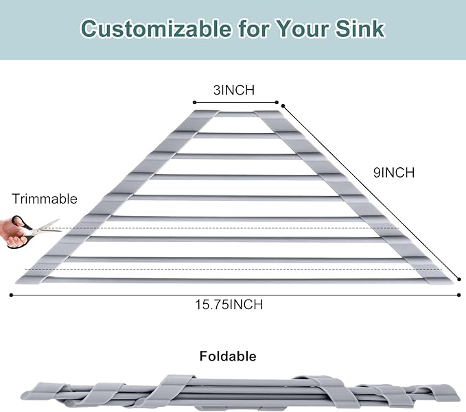 MERRYBOX Triangle Roll Up Dish Drying Rack Over The Sink, 2025 Anti-Rust Sink Drying Rack with Full Silicone Wrapped for Top of Corner, Anti-Slip Organizer for Kitchen
