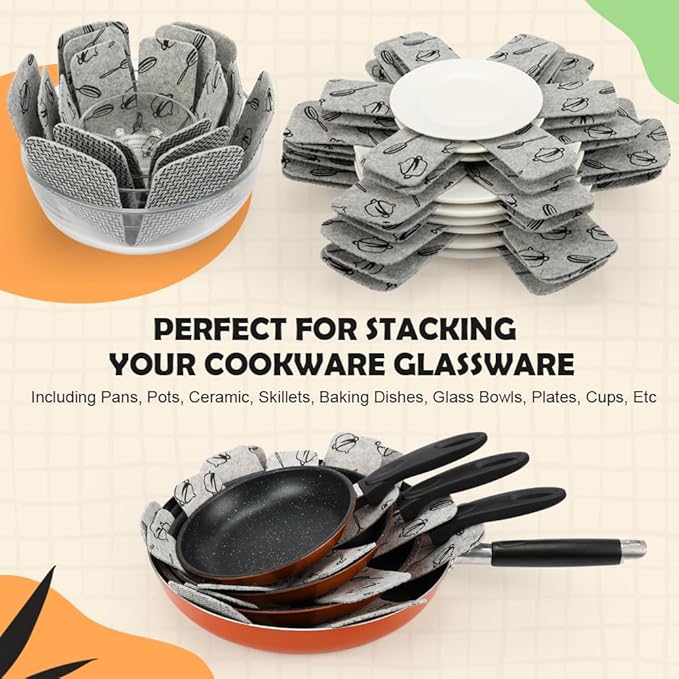BOYAN Pot and Pan Protectors, Thicker Felt Pot Protectors for Stacking, Set of 12 & 3 Different Sizes, Cookware Accessories, Pan Separators for Stacking Skillet Ceramic Saucepan Glassware